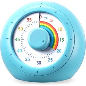Visual Timer for Kids, 60-Minute Silent Countdown for Classroom, Home, Office, Kitchen, Rainbow Pattern Desk Timer, Time Management Tools with Silent Operation, Pomodoro Timer