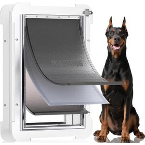 3-Flaps Never Rust Extra Large Dog Door for Door with Sliding Lock Panel, Steel Frame and Telescoping Tunnel, Extreme Weather Durable XL Dog Doors for Door (Pets Up to 220 Lbs)