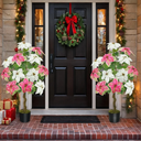 3ft Christmas Tree for Front Porch Decor, 2 PCS Outdoor Pathway Christmas Trees Faux Topiary Plants Potted UV Resistant for Outdoor Indoor Door Garden Farmhouse Home Decoration, Pink White