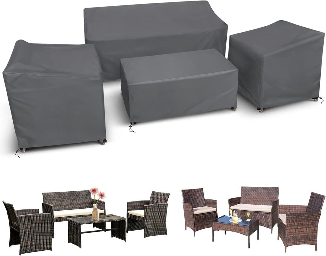 STARTWO Patio Furniture Covers 4 Piece Set, Heavy Duty Waterproof Outdoor Furniture Cover for Rattan Wicker Conversation Set,Grey,Large