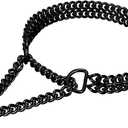 Black Dog Chain Collar Stainless Steel Black Dog Collar Adjustable Walking, Metal Cuban Link Dog Collar Chew Proof Double Row Chain Dog Collar for Large Small Medium Dogs (XL 26" -28")