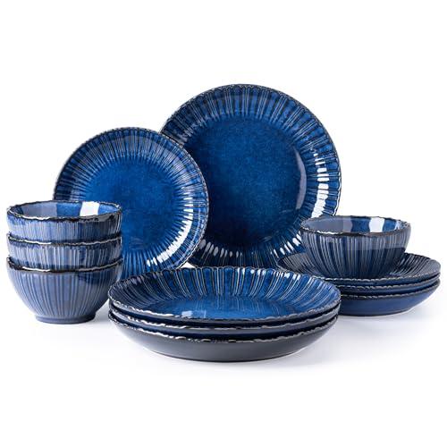 GBHOME Stoneware Dinnerware Sets, Handmade Reactive Glaze Plates and Bowls Sets, Chip and Scratch Resistant Dishes| Dishwasher & Microwave Safe | Service for 4
