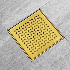 Neodrain 6 in Brushed Brass Square Shower Drain with Removable Quadrato Pattern Grate, PVC Shower Drain Base and Rubber Gasket, Gold 6" Square Drain with CUPC Certified, Golden Hair Strainer
