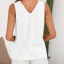 BLENCOT Casual Summer Tank Tops for Women Blouses Sleeveless Ruffled V Neck Loose Tshirts (White, L)