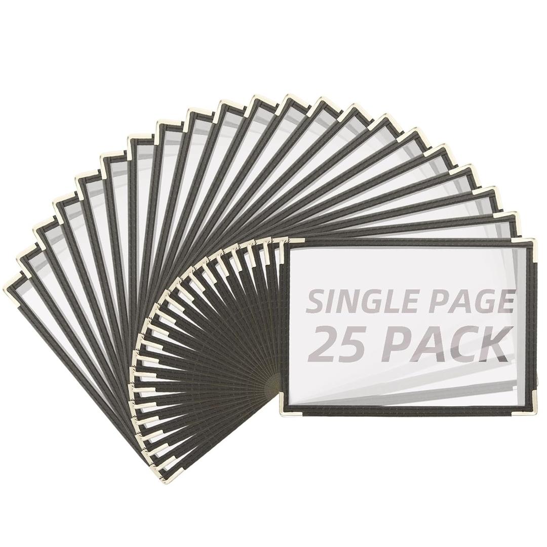 CYEAH 25 Pcs Cafe Style Menu Cover, Single Page 2 View Transparent Restaurant Menu Covers, Restaurant Menu Cover Fits 5.5" x 8.5" Paper, Menu Holder for Bar Cafe Restaurant Book Black Folder