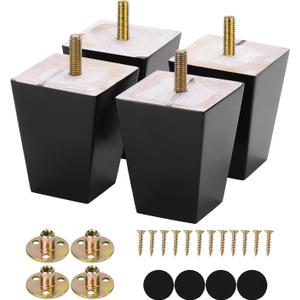 Michanco 3 Inch Black Sofa Legs Set of 4 Square Tapared Wood Furniture Feet for Couch Sofa Ottoman
