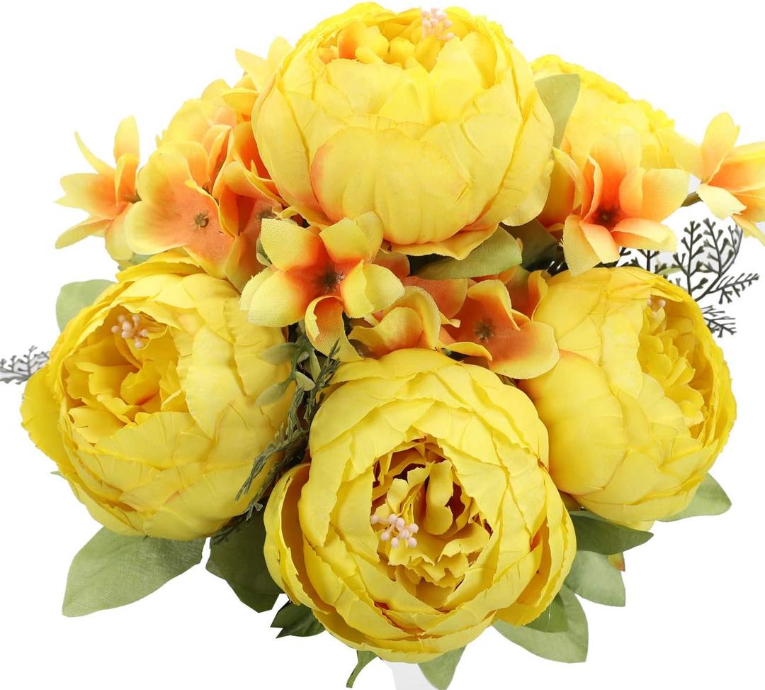 Duovlo Artificial Peony Silk Flowers Fake Flowers Vintage Wedding Home Decoration,Pack of 1 (Yellow) (20.87*3.5)