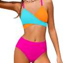 Girls Swimsuits Bikini Set, Two Piece Swimsuit Criss Cross Bathing Suit Girls' Swimwear (11-12 Years, Color Block 1)