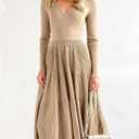 Saodimallsu Womens Long Sleeve Midi Sweater Dress Wrap V Neck Pleated A Line Fit Flare Elegant Knit Maxi Dress