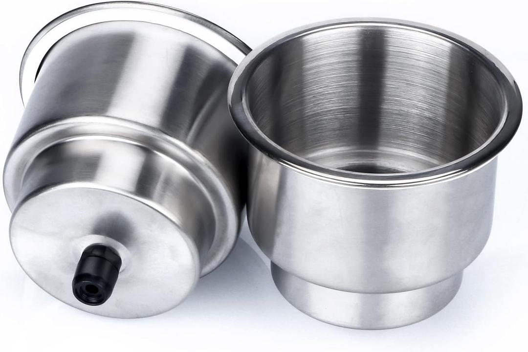 2PCS Stainless Steel Cup Drink Holder with Drain Marine Boat Rv Camper