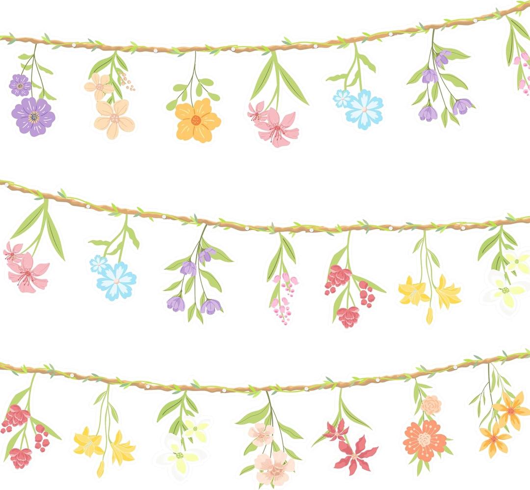 2PCS Wildflower Garland Banner, Wildflower Party Decorations Floral Grland for Baby in Bloom Baby Shower Bridal Shower Spring Tea Party Wild One Birthday Easter Mother's Day Decorations