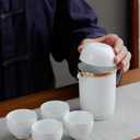Portable Ceramic Tea Cup Set: Porcelain Teapot Set with Tea Strainer - Lids and 4 Teacups - 1 Shockproof Storage Case - Suitable for Outdoor Travel - Picnic - Office Work - Home - White