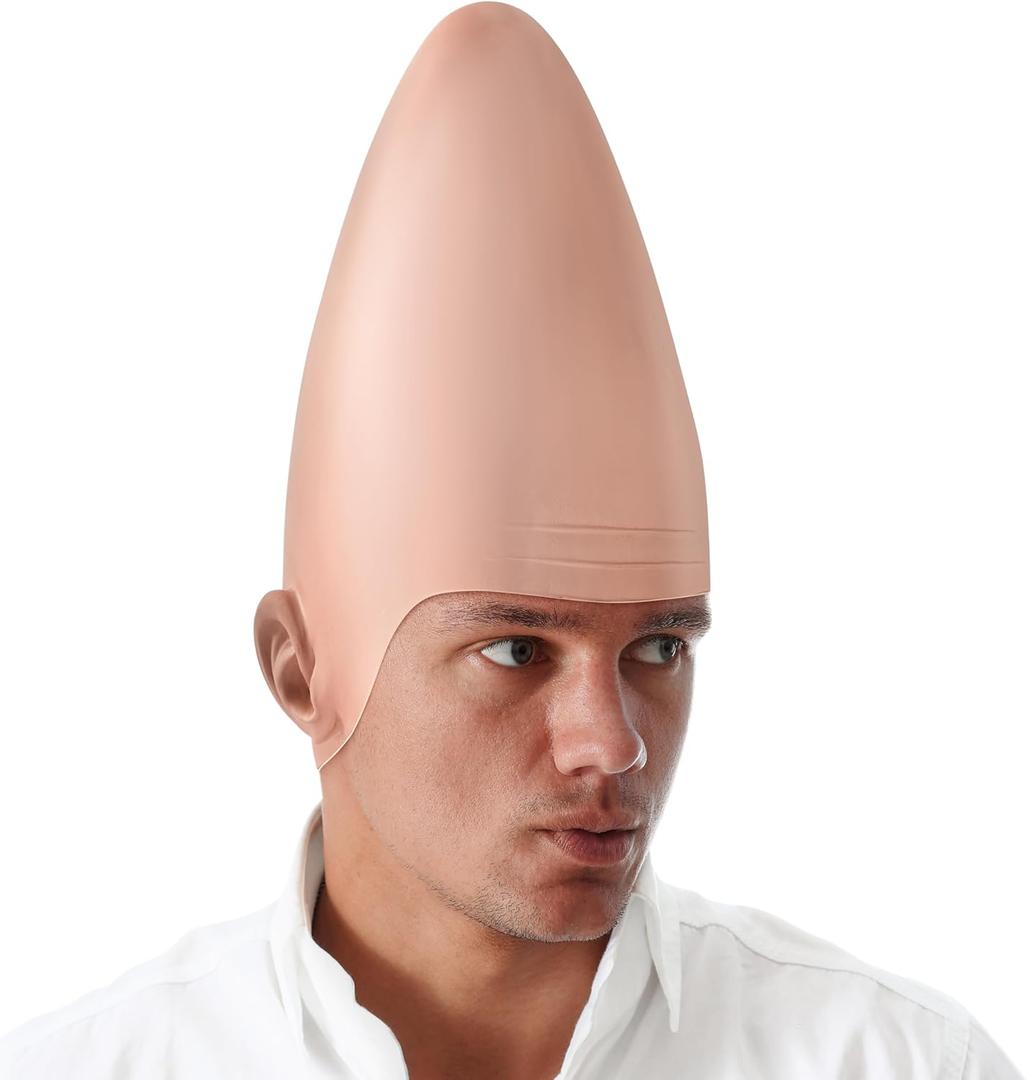 Spooktacular Creations Halloween Cone Bald Head, Latex Bald Wig Cap for Men Woman Adult Kid, Boy Girl Halloween Alien Cosplay Costume Accessory, Egg Shaped Head Party Dress Up, Masquerade Makeup Prop