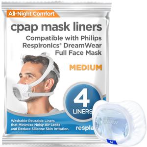 resplabs CPAP Mask Liners - Compatible with Philips Respironics DreamWear Full Face Masks, Medium - Reusable, Washable Cushion Covers - 4 Liner Pack