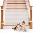 Reinforced Retractable Baby Gate for Stairs & Banister, 55" Wide Mesh Dog Gate, One-Handed Dual Lock Safety Gate for Kids & Pets, Fits Round & Square Posts (White)