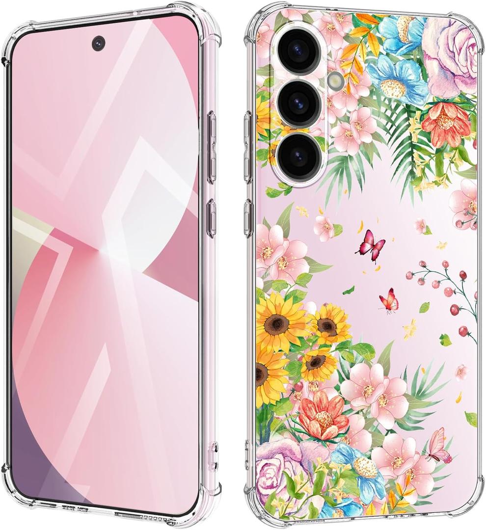 for Samsung Galaxy A56 Case 5G Flowers Slim Anti-Drop Shockproof Protective Soft Shockproof Clear Phone Protective Covers 6.6 Inch for WomenRainforest Sweetie