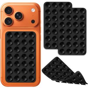 2 Pack Suction Cup Phone Case Mount Double-Sided, Silicon Sticky Phone Stand for iPhone and Android, Hands-Free Strong Grip Holder for Selfies and Videos - Black