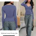 Prettywear Women Long Sleeve Henley Shirts V Neck Button Tight Slim Fitted Top Going Out Tees 2025 Trendy Spring Fall (L)