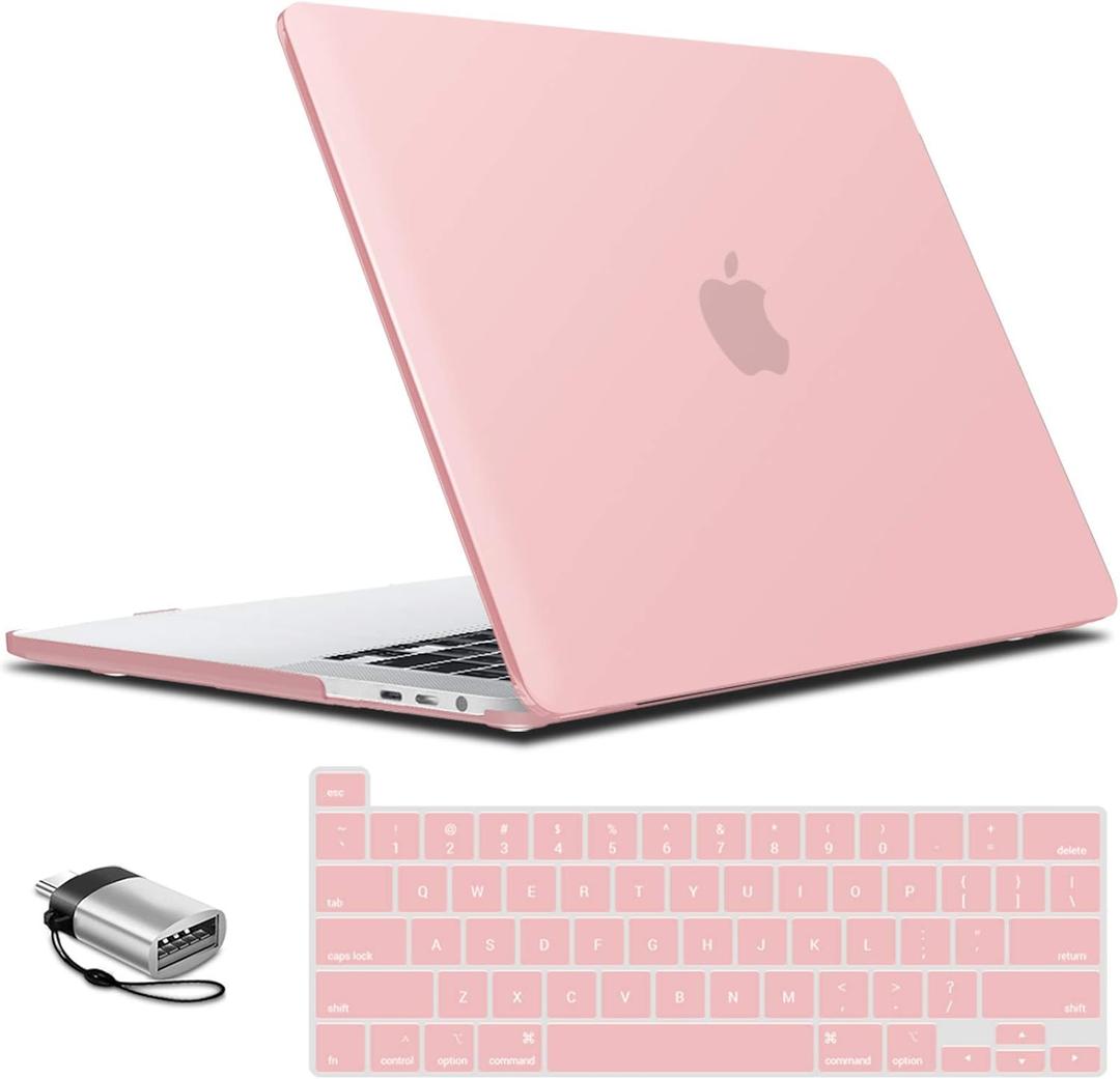IBENZER Compatible with MacBook Pro 16 Inch Case A2141 Release 2020 2019, Hard Shell Case with Keyboard Cover & Type C Adapter for Old Version Mac Pro 16, Rose Quartz, T16RQ+1TC