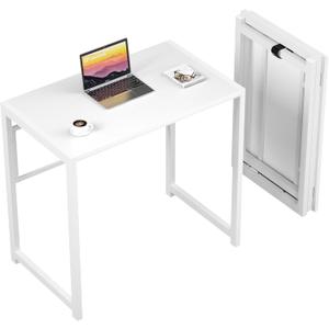 GreenForest Folding Desk for Small Spaces,35.4 in No-Assembly Small Computer Desk for Home Office,Space Saving Foldable Table Study Office Desk,White