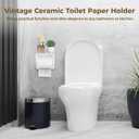 White Ceramic Toilet Paper Holder, Glazed Wall Mounted Tissue Dispenser with Detachable Shaft, Flat Top Shelf, Vintage Style Toilet Roll Holder for Bathroom or Kitchen Use