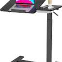 Adjustable Overbed Table with Hidden Wheels Adjustable Height and Angle Dual Pneumatic Mobile Split Tilt Top Bedside Table,Portable Side Table with Drawer for Home and Hospital Use (Black)