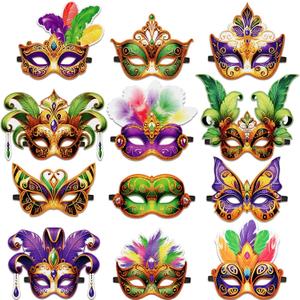 16PCS Mardi Gras Masks Bulk Set: Party Decorations Carnival Favors(Felt)