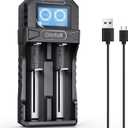Dlyfull 18650 Battery Charger 2 Bay, LCD Display Lithium Battery Charger with USB-C Speed Charging, Independent Slot for 3.7V Li-ion 21700 26650 10340 16340 17335 17500 22650 Rechargeable Batteries