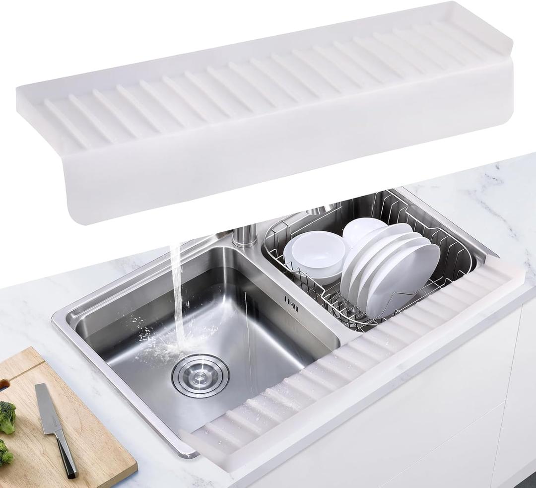 Kitchen Sink Splash Guard with Suction Cups, Kitchen Sink Mat, Non-Slip Silicone Sink Edge Protector, Water Splash Guard for Kitchen, Bathroom, Bathtub (Transparent, 4*24 in)