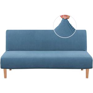 H.VERSAILTEX Armless Futon Cover Stretch Sofa Bed Slipcover Protector Elastic Feature Rich Textured High Spandex Small Checks Jacquard Fabric Futon Cover, Machine Washable, Dusty Blue