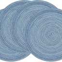 SHACOS Round Braided Placemats Set of 4 Dining Table Placemats 15 inch Circle Place Mats Easy to Clean Table Mats Indoor Outdoor, Blue Gray