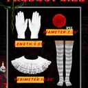 Jecery 6 Pcs Women's Creepy Clown Halloween Costume Accessories Gloves, Collar, Pompoms, Thigh Stockings for Cosplay Party