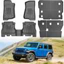 Floor Mats for Jeep Wrangler JL 4-Door 2018-2025 (Only for Models Without Subwoofer), Heavy Duty TPE All Weather Protection Waterproof Non-Slip Black (Floor Mats & Cargo Liner & Seatback Mat)