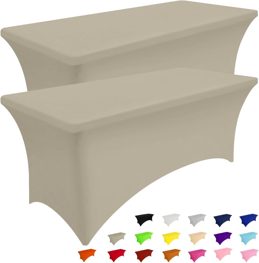 Smiry 2 Pack Spandex Table Cloth 6FT, Elastic Fitted Stretch Tablecloths, Washable and Wrinkle Free Rectangular Patio Table Cover for Outdoor, Wedding, Banquet (Taupe, 72Lx30Wx30H Inch)