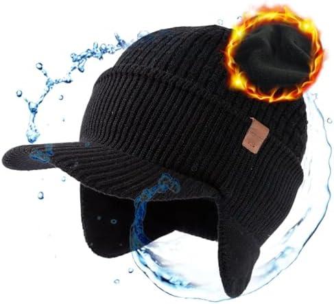 TOP-EX 50% Merino Wool Winter Hats Beanie with Brim Waterproof Warm Fleece Lined for Cold Weather, Size: Small-Medium