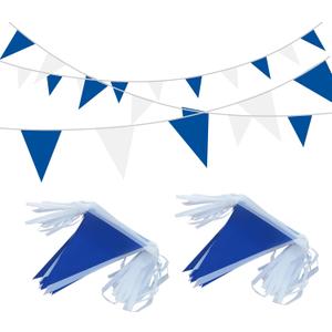 100Ft Blue and White Pennant Banner Flags String Fabric Triangle Bunting Flag,Party Decorations for Wedding,Kids Birthday,Home Outdoor Garden Hanging Festivals Decoration,60 Pcs
