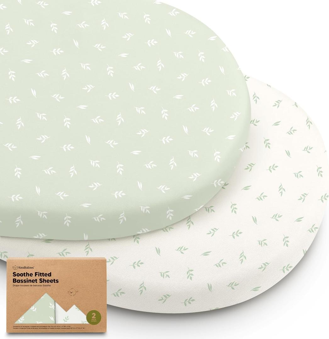 2-Pack Organic Bassinet Sheets for Girls, Boys - 100% Cotton Bassinet Mattress Sheets Compatible with Halo Bassinest Swivel Sleeper, Graco, Baby Delight, Chicco, Unisex Fitted Bassinet Sheets (Herb)