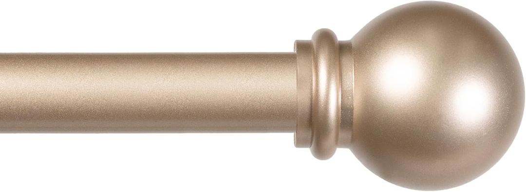 Kenney Chelsea Ball End Window Curtain Rod, Adjustable Curtain Rod for Windows 28 to 48 Inches, Extendable Curtain Rod Set, Soft Brass Gold