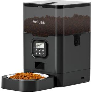 VOLUAS Automatic Cat Feeders - Pet Dry Food Dispenser with Timer, Automatic Cat Feeders with Desiccant Bag, Programmable Portion Size Control 4 Meals Per Day, 10s Voice Recorder