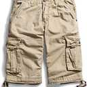 OCHENTA Men's Loose Fit Cargo Shorts Multi Pockets Casual Cotton Work Outdoor Hiking Summer Shorts #3228 Khaki 28