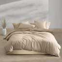Queen Duvet Cover Set, Modern Cotton Washed Percale Bedding with Matching Shams, (Washed Percale Camel Brown, Queen)