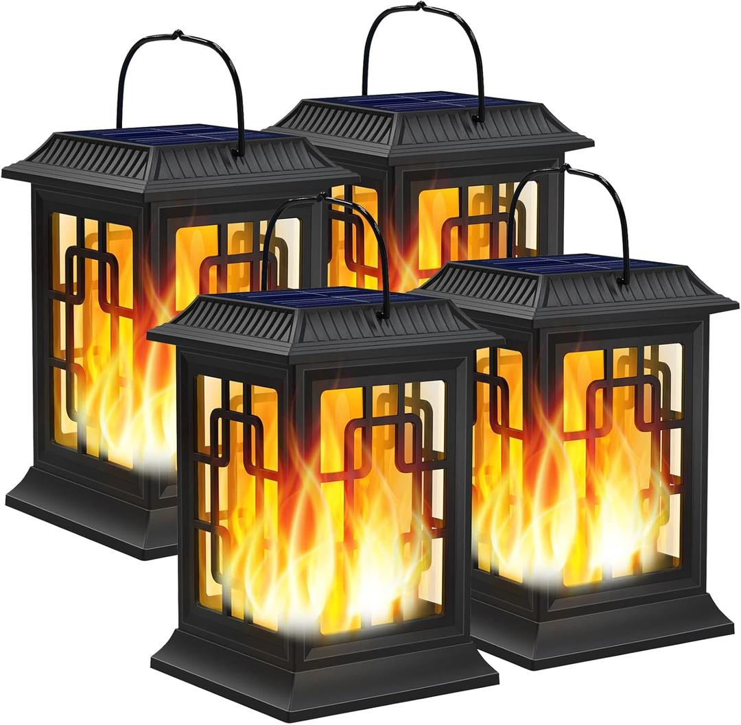 Solar Lanterns Outdoor Waterproof, Hanging Solar Lights for Outside Black Hanging Solar Powered Lantern Decorative for Garden Yard Patio, 4 Pack