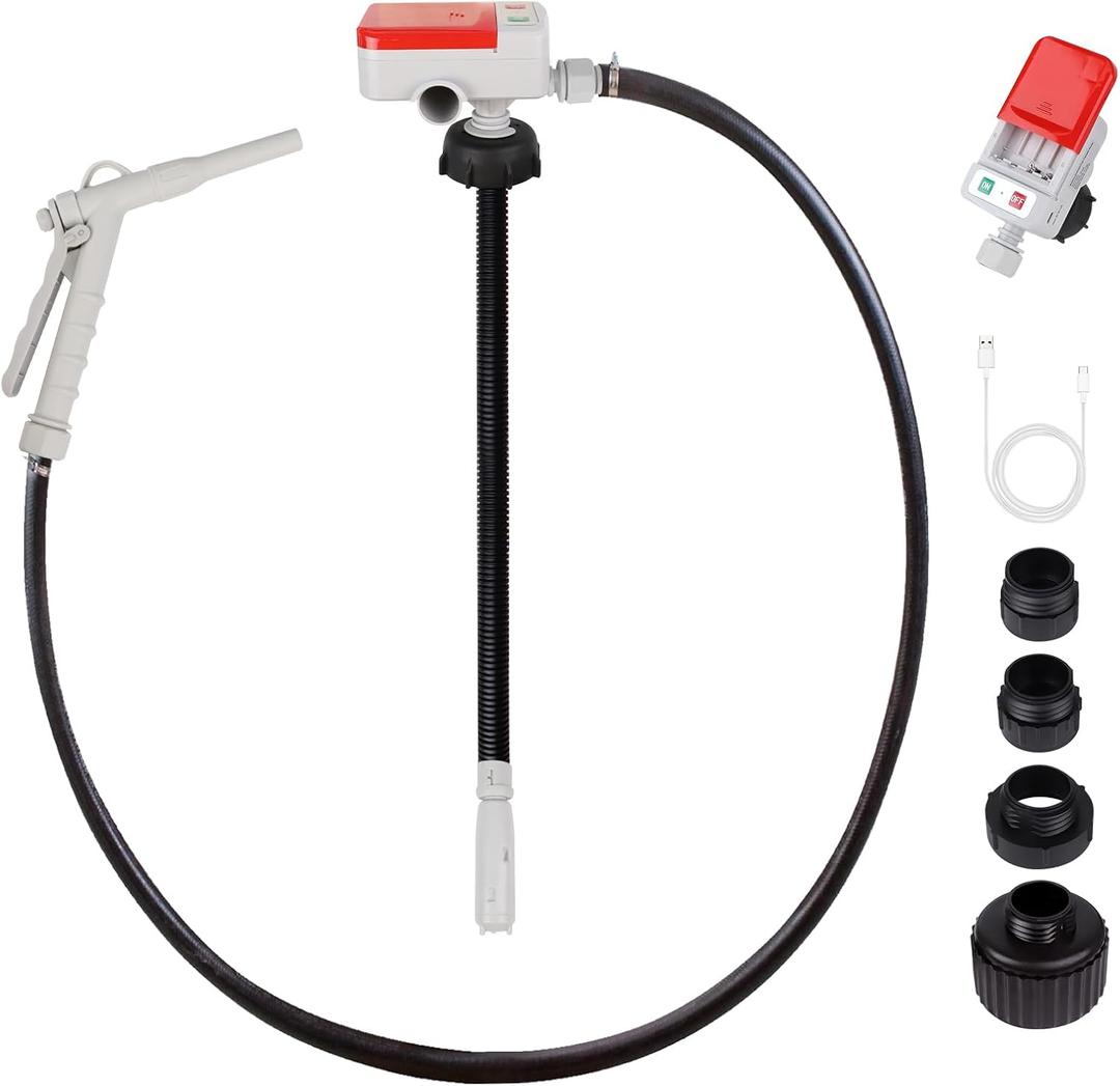Fuel Transfer Pump (3.2GPM), 51" Hose Automatic Gas Pump Transfer with 4 Gas Can Fittings, USB and Battery Powered Portable Siphon Pump for Oil, Gasoline, Diesel (Hand-Trigger Nozzle w/Rubber Hose)