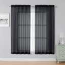 Simplebrand Black Sheer Curtains, 63" Length, 2 Panels Set - Light Filtering, Rod Pocket Window Curtains for Bedroom (Black, 59" W x 63" L)