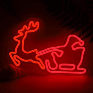 Christmas Neon Sign Reindeer Dimmable USB Powered Santa Claus LED Light Elk Deer Wall Dcor Gift for Bar Game Room Man Cave Bedroom Garage Decorations 14.2 * 9.6in