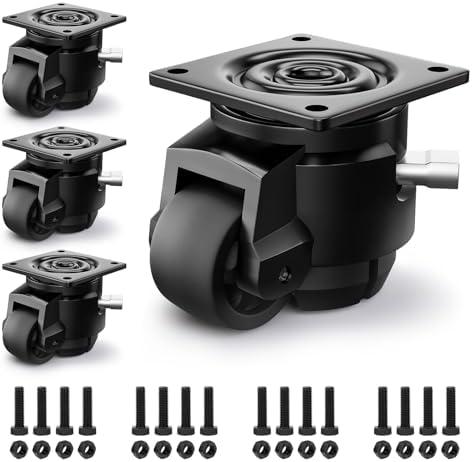 ANDUTEES Leveling Casters Heavy Duty with Upgraded Ratchet Handle Design, Adjustable Retractable Casters Set of 4,Swivel Industrial Castor Wheels for Workbench (80F, 4400 Lbs Capacity, Black)