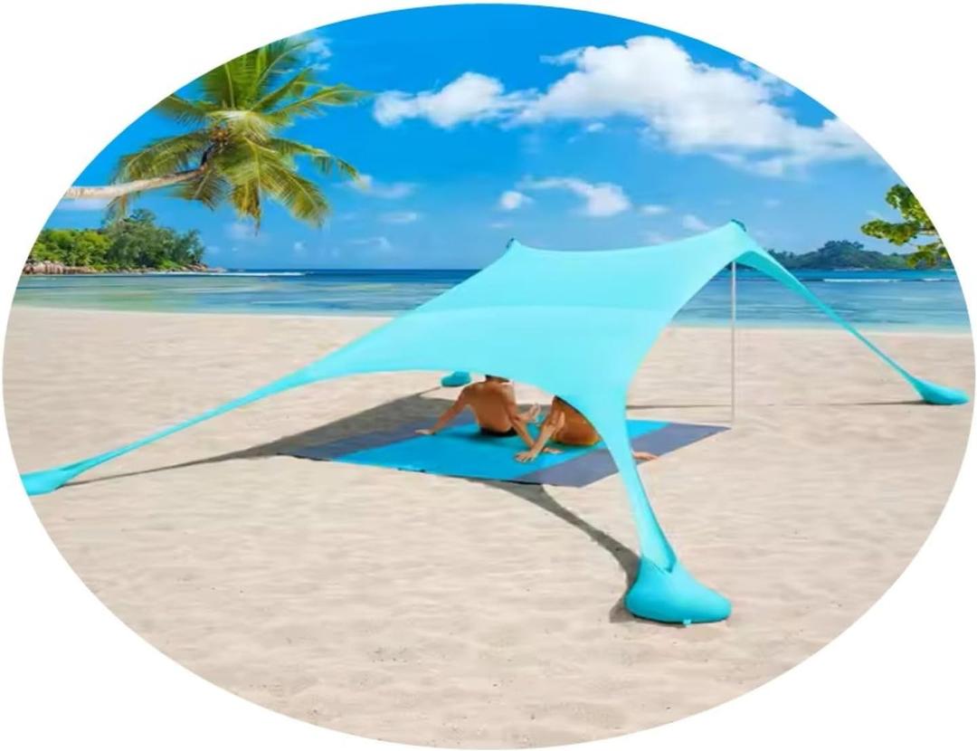 Beach Tent Sun Shelter, 10 x 10 FT Beach Canopy Tent Sun Shade with 4 Sandbags, 2 Poles,Elastic Cords, Sand Shovel + 4 Ground Pegs UPF50+ Beach Shade Canopy for Outdoor Camping, Fishing Beach Tent Sun Shelter, 10 x 10 FT Beach Canopy Tent Sun Shade with 4 Sandbags, 2 Poles,Elastic Cords, Sand Shovel + 4 Ground Pegs UPF50+ Beach Shade Canopy for Outdoor Camping, Fishing