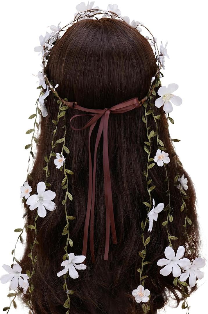 Flower Headpiece for Women - Fairy Floral Headband Flower Crown for Princess Renaissance Ren Faire Wedding Cosplay (White1)