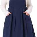 Agnes Orinda Plus Size Corduroy Pinafore Dress for Women Pleated Adjustable Strap Suspender Skirt Overall Dress 1X Dark Blue