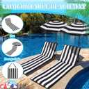 Briwooody 2 Set Beach Chairs with Umbrella Portable Beach Lounger Lightweight Foldable Outdoor Lounger Chair for Outdoor Travel Sunbathing Camping, Black and White Stripe